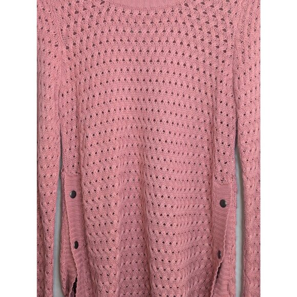 Venus Pink Open- Knit Tunic Style Sweater W/Side Snap Buttons Womens Soft Size S - Picture 4 of 9